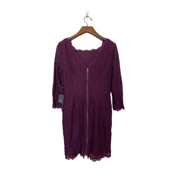 NWT Adrianna Papell Women’s Size 16 Purple V-Back 3/4 Sleeve Lace Sheath Dress - Picture 2 of 13